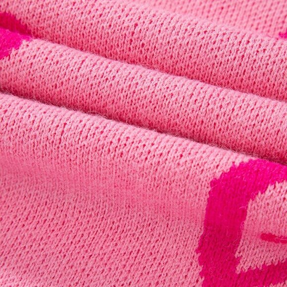 Pink Casual Women's Bow print Round Neck Long Sleeved Pullover Sweater - Picture 5 of 7